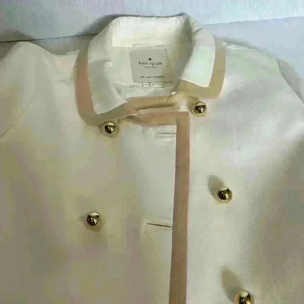 Kate Spade Bayle NWT $598 Coat Double Breasted Beige/Gold 100% Cotton Wmn Sz 14